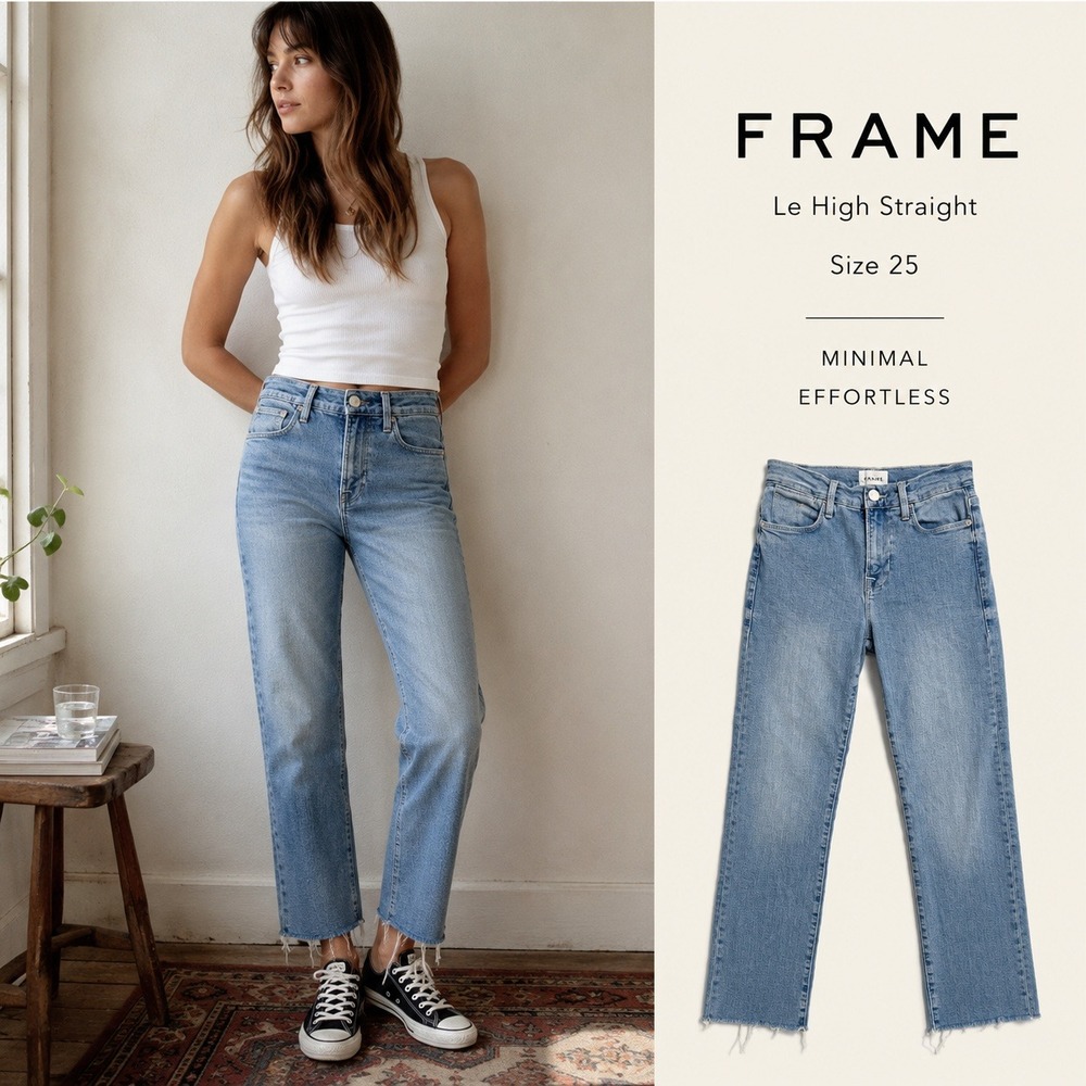 FRAME Le High Straight Jeans Womens 25 Light Blue Fading Premium Denim Capsule
